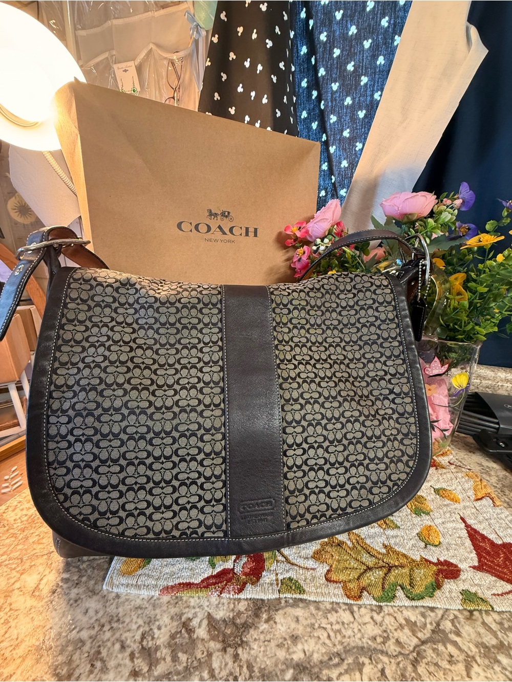 Coach Black Signature Canvas Saddle Shoulder Bag